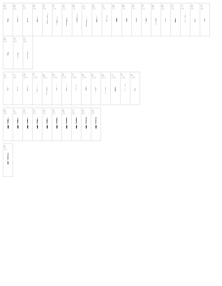 Electric Hands font map